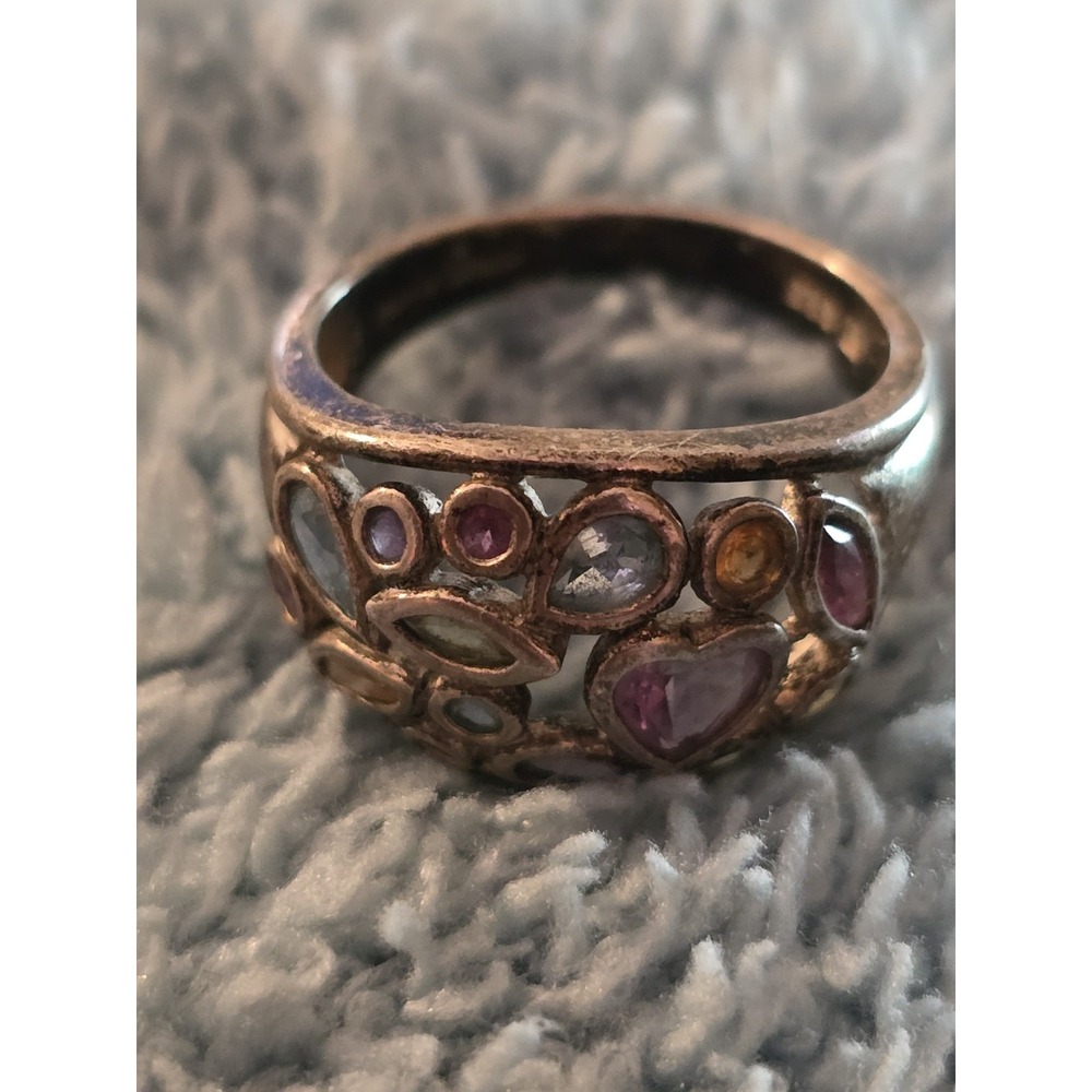 Lorenzo Heart Dome Sterling Ring Multi Gemstone Colorful 925 Silver Open Work 8